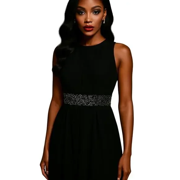 Zara | Dresses | Zara Basic Maxi Dress Women S Black Sleeveless Beaded  Waist Formal Evening Gown | Poshmark